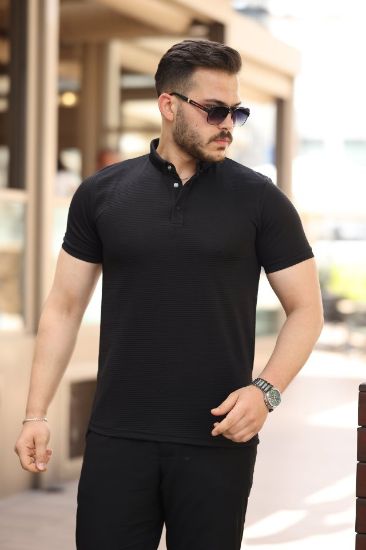 Erkek çizgi Dokulu çıtçıt Yakalı Kısa Kollu T-shirt resmi